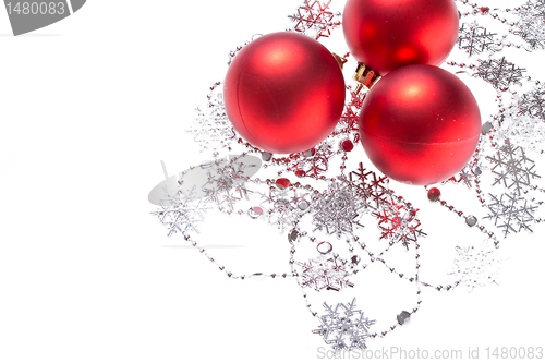 Image of christmas balls with snowflake tinsel