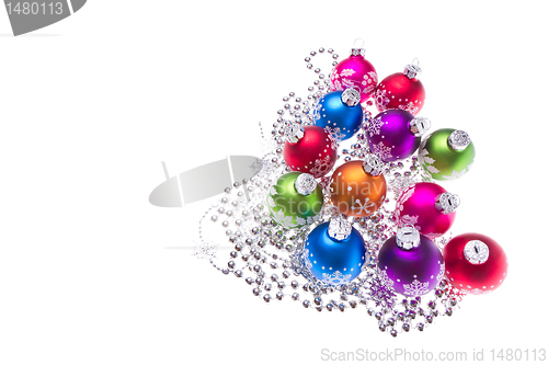 Image of christmas balls with snowflake symbols