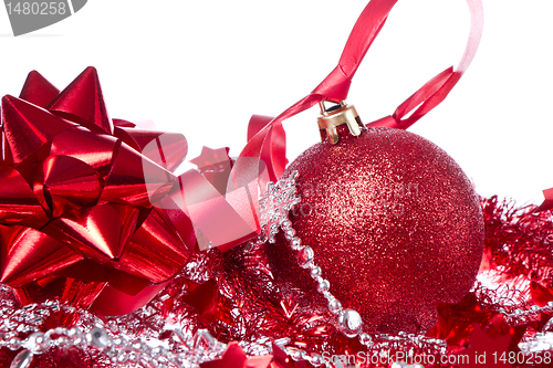 Image of ball with ribbon and tinsel