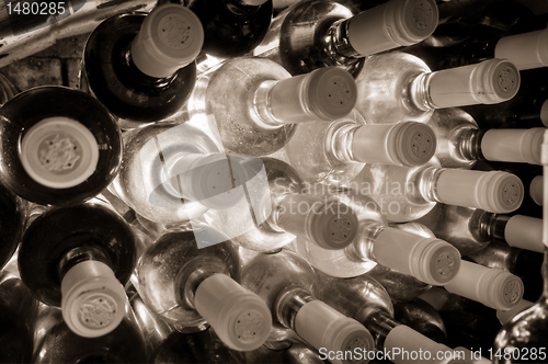 Image of wine bottles stacked up