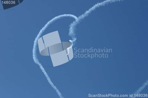 Image of A plane is doing the figure of the heart from the smoke. European Aerobatic Championship