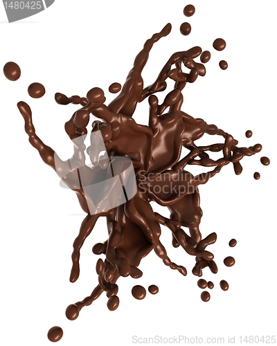 Image of Splashing chocolate: Liquid star shape with drops isolated 