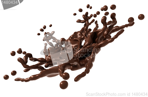 Image of Splashing shape: Liquid chocolate with drops isolated