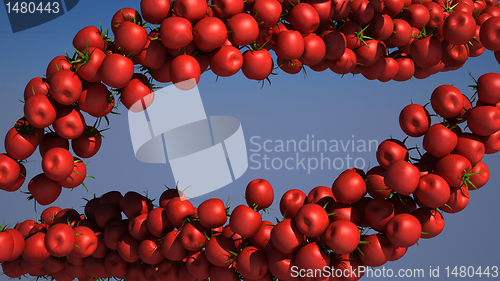 Image of Two tasty Tomatoe Cherry streams on blue