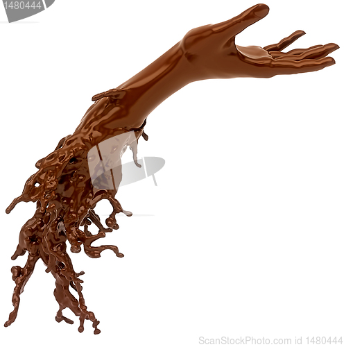 Image of Hot liquid chocolate hand isolated on white 