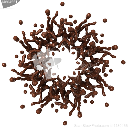 Image of Liquid chocolate splash with drops isolated