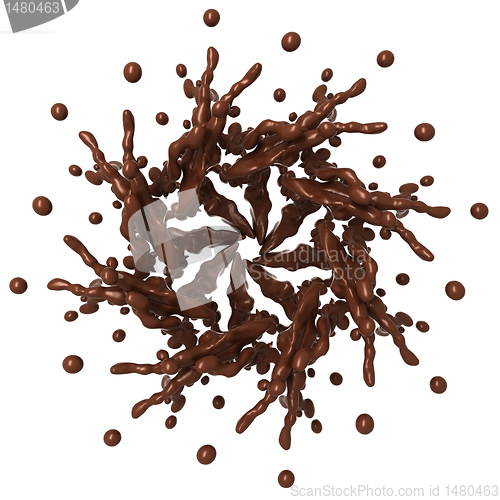 Image of Splash pattern: Liquid chocolate with droplets isolated
