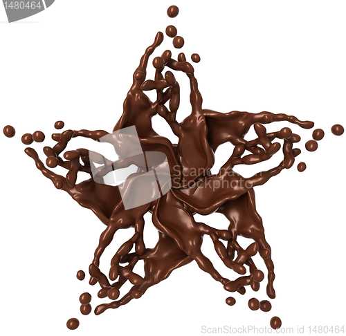 Image of Splashing star: Liquid chocolate with drops isolated