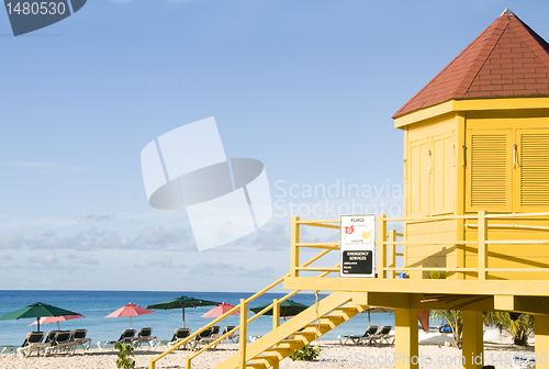 Image of colorful lifeguard station Dover Beach Barbados St. Lawrence Gap