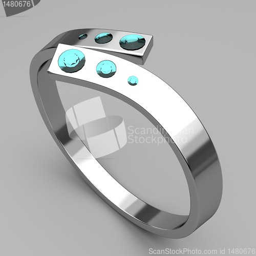 Image of Silver ring with turquoise diamonds