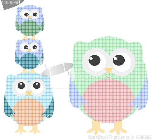 Image of cute owl family isolated on white