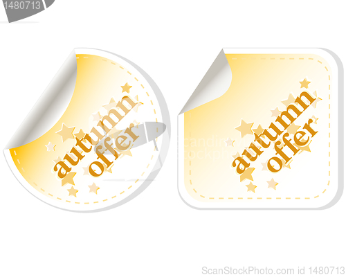 Image of autumn offers vector stickers set