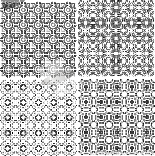 Image of monochrome geometric seamless patterns set. Vector backgrounds