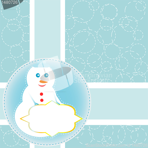 Image of Christmas card with snowman. Vector new year card