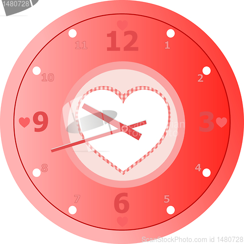Image of red love Clock with heart shaped in dial plate Vector