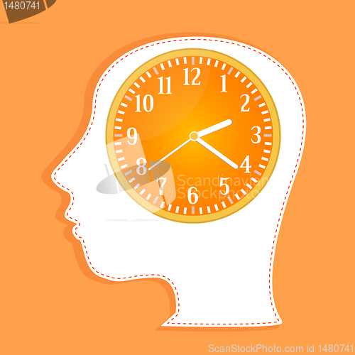 Image of clocks in people head. invitation card