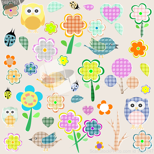 Image of Retro spring nature and animal elements. vector background