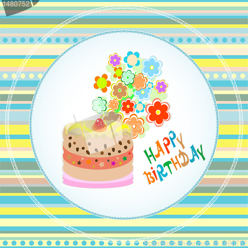 Image of Happy birthday cakes flower design. vector Celebration card