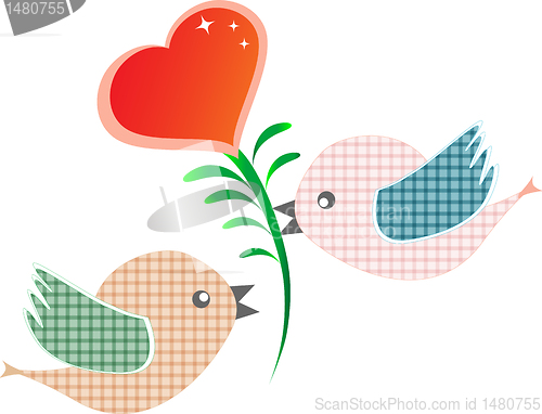Image of two bird with red heart isolated on white