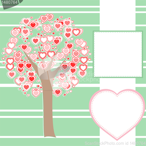 Image of stylized love tree made of hearts with a message