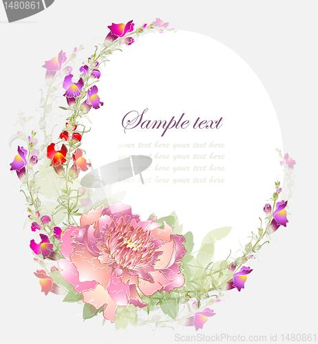 Image of Greeting card with peony. Illustration peony.