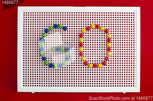 Image of Go text.Colorful letters on mosaic.