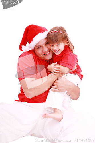 Image of girl posing with her father on an isolated white background 