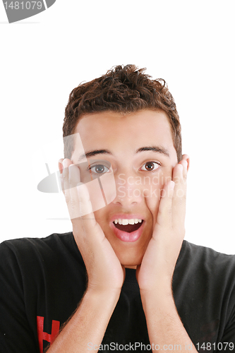 Image of young amazed man portrait isolated on white background 