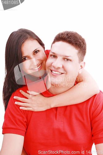 Image of Young couple staring at you isolated on white