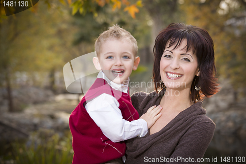 Image of Attractive Mother and Son Portrait Outside