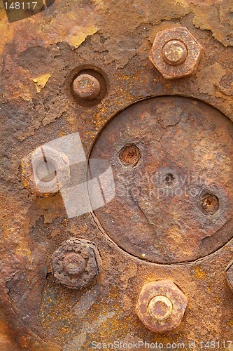Image of Detail of rusty wheel rim