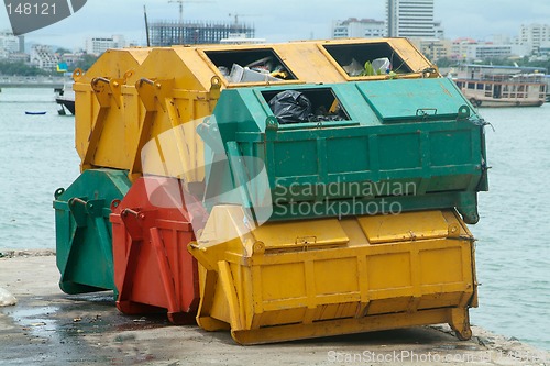 Image of Six garbage containers