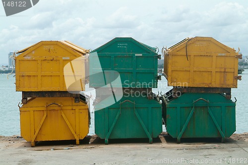 Image of Six garbage containers