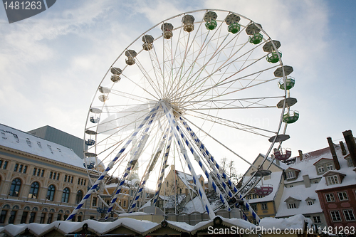 Image of big Christmas Ferris wheel on town square