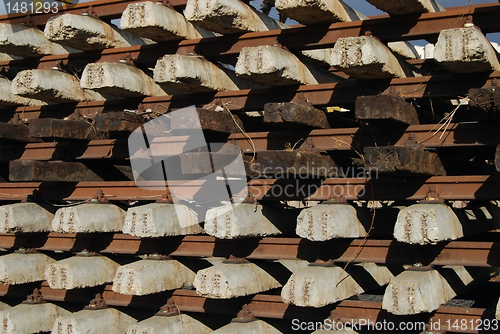 Image of Rows of concrete and wood cross-tie