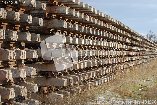 Image of Rows of rails and cross-ties