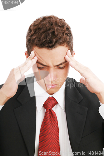 Image of Attractive young man suffering from headache. All on white backg