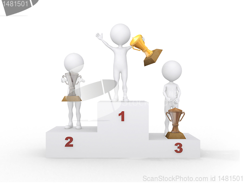 Image of Winner celebrating on podium. 3d rendered illustration. 