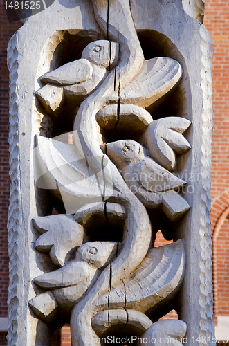 Image of Graven handmade wooden sculpture closeup.