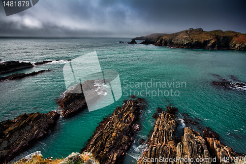 Image of Irish coastline cliff landscape intense colors