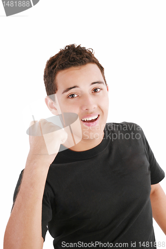 Image of Portrait of an emotional young man. Isolated over white backgrou