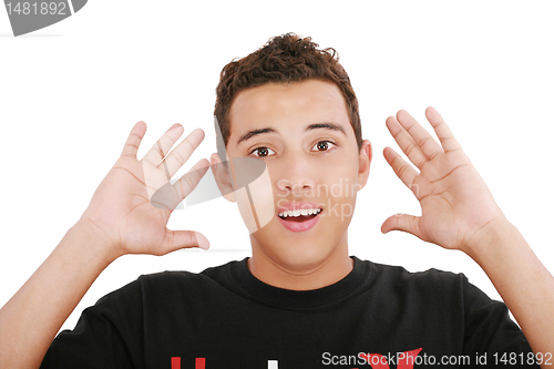 Image of young amazed and surprised man portrait isolated on white backgr