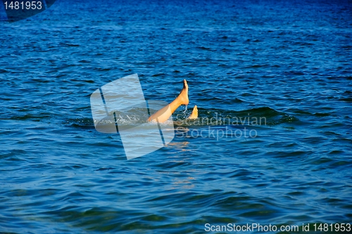 Image of Feet of the young woman in water