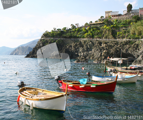 Image of Italy. Cinque Terre region. Manarola. Boats