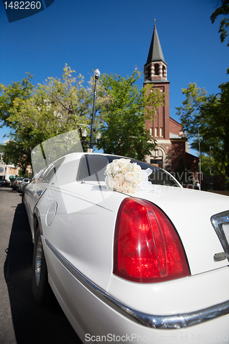 Image of Wedding Limo and Church