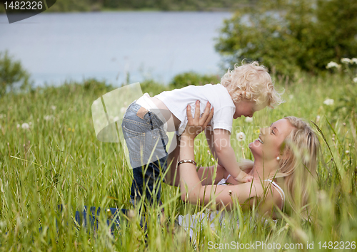 Image of Mother and Child in Meadow