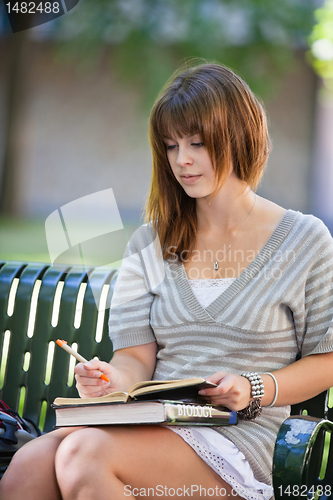 Image of Young Student Outdoors Writing