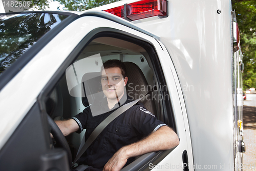 Image of Paramedic Portrait Driving Ambulance