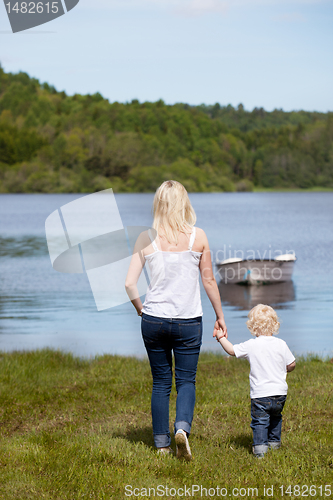 Image of Mother with Son near Lake