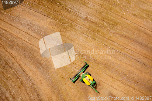 Image of Overhead View of Harvester in Field